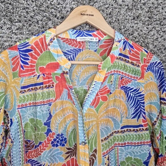 Figueroa & Flower Top Womens PM Petite Medium Multicolored Sheer Button Blouse - Picture 4 of 7